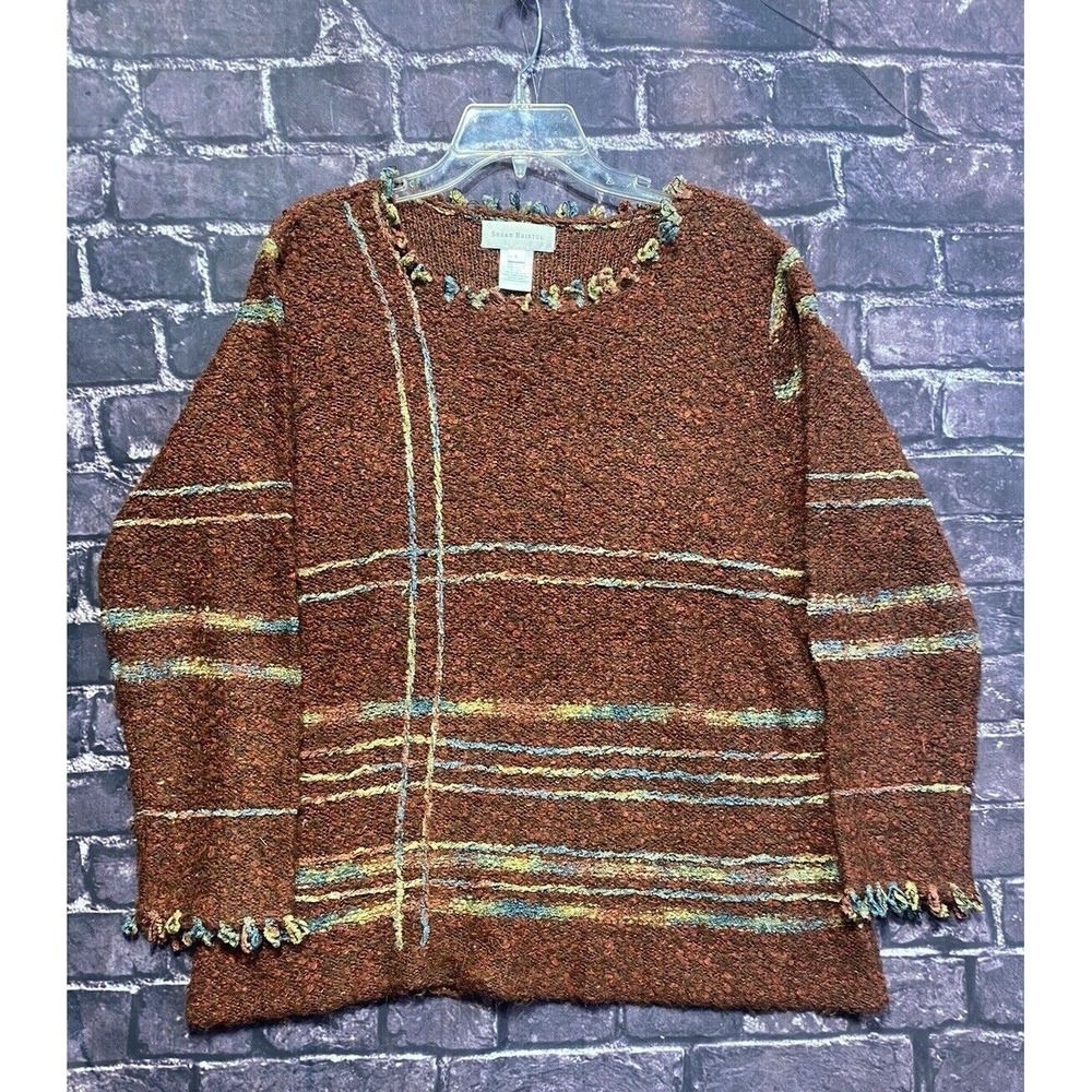 VTG Susan Bristol Womens Brown‎ Knit Sweater Colorful Stripes Artsy Y2K Size L